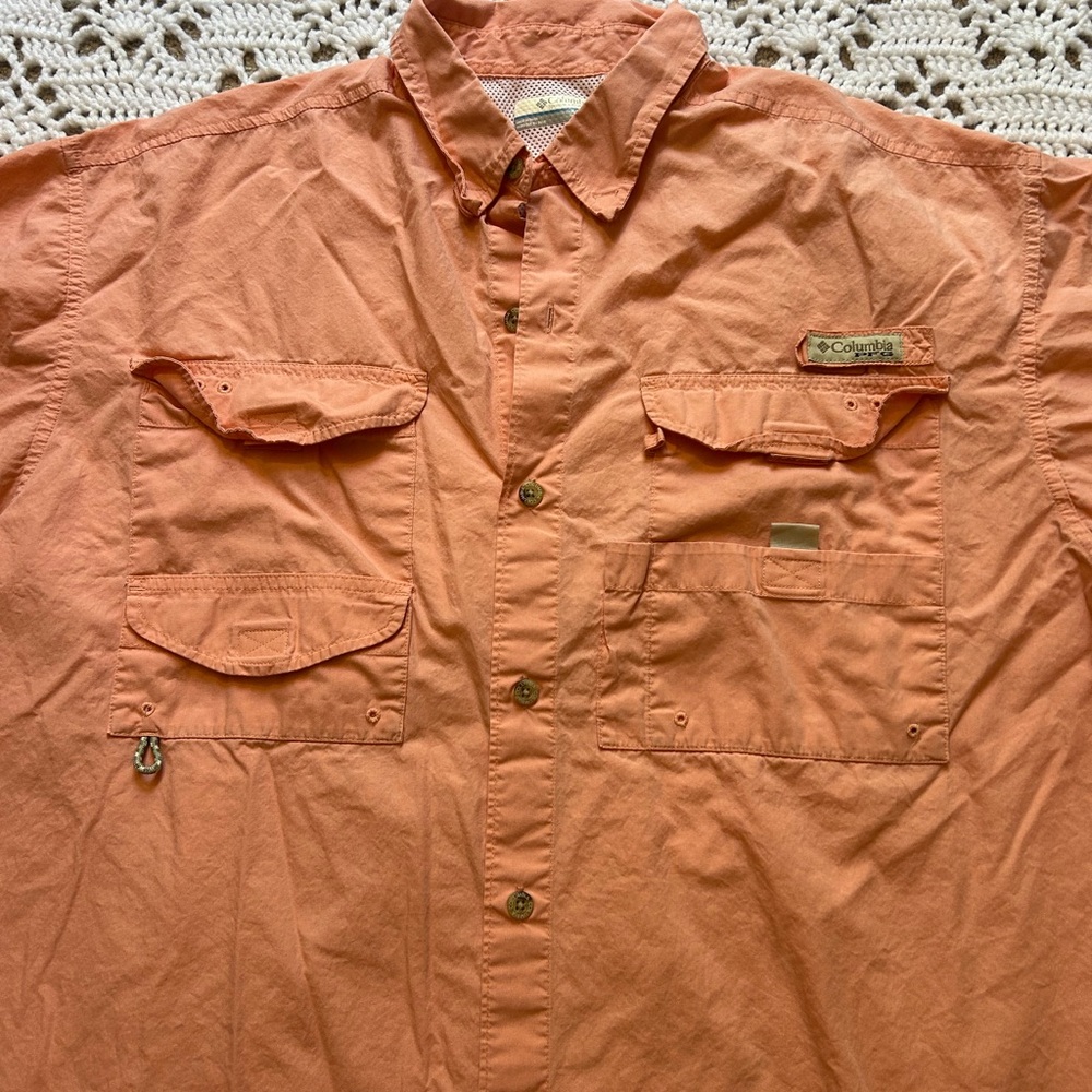 Columbia PFG Shirt Mens L Peach Button Up Short Sleeve Fishing Outdoor - Picture 2 of 10